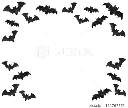 コウモリの水彩風イラストフレーム素材｜ハロウィンカード・ポスター・秋の夜の背景デザイン 131767773