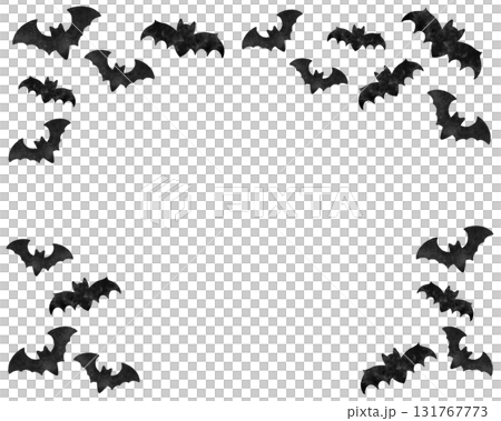 コウモリの水彩風イラストフレーム素材｜ハロウィンカード・ポスター・秋の夜の背景デザイン 131767773