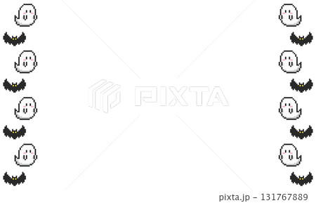 ハロウィン向けお化けとコウモリのドット絵フレーム素材・飾り枠 ハロウィン向けお化けとコウモリのドット絵フレーム素材・飾り枠 131767889