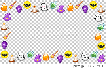 ハロウィン向けドット絵フレーム素材・ゲーム風ハロウィン背景 131767931