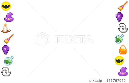 ハロウィン向けドット絵フレーム素材・ゲーム風ハロウィン背景 ハロウィン向けドット絵フレーム素材・ゲーム風ハロウィン背景 131767932