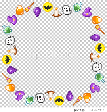 ハロウィン向けドット絵正方形フレーム素材・ゲーム風ハロウィン背景 131767933