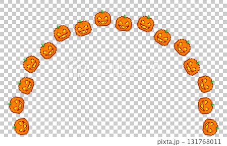 Pumpkin pixel art Halloween arch frame material / game-style Halloween background 131768011