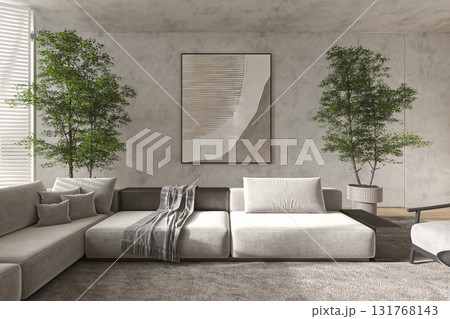 Minimalist living room with textured abstract art Minimalist living room with textured abstract art 131768143