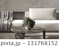 Minimalist sofa and marble coffee table close-up 131768152