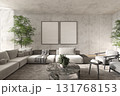 Minimalist living room with blank art frames 131768153