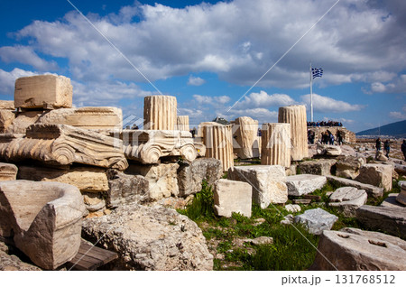 Parthenon temple on a sinset. Acropolis in Athens, Greece. The Parthenon is a temple on the Athenian Acropolis in Greece, dedicated to the goddess Athena. 131768512