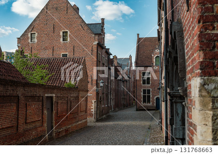 Leuven, Belgium - April 26, 2025: Historic quarter of Leuven with cobbled streets, medieval houses, and serene canals, UNESCO World Heritage Site. 131768663