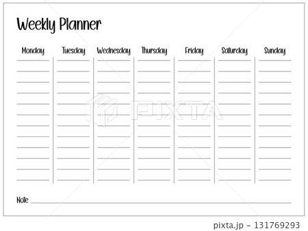 Weekly planner for organized production schedule, clean and simple task list document. Weekly planner for organized production schedule, clean and simple task list document. 131769293