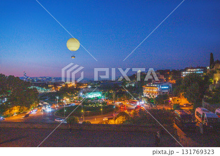 View on Old Town and rHIKE PARK IN TWILIGHT  in Tbilisiu 131769323