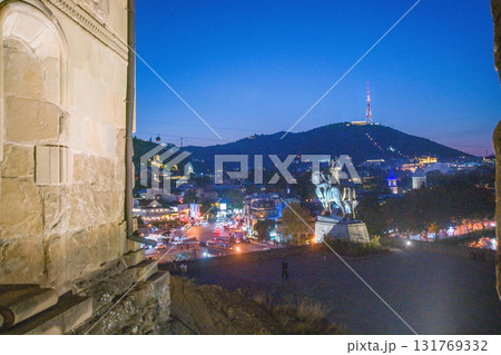 View on Old Town and Metekhi old church in Tbilisiu 131769332