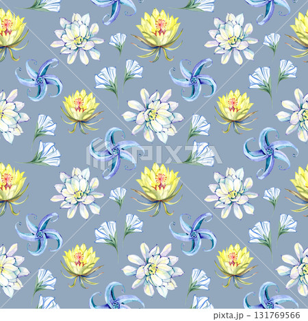 Watercolor seamless pattern. Moon, flowers, leaves, magic. White background. Hand drawn Watercolor seamless pattern. Moon, flowers, leaves, magic. White background. Hand drawn 131769566