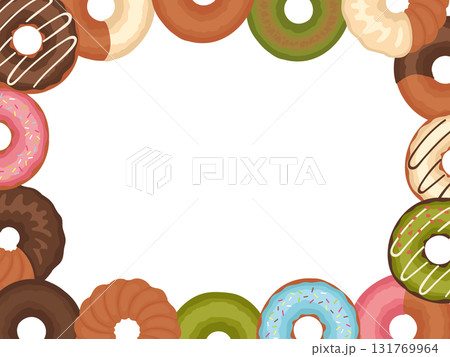 カラフルな手描きドーナツフレームのイラスト 131769964