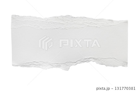 Piece of white ripped torn paper isolated on white background. Modern branding stationery mockup. Empty message note reminder card template Scrapbook element. Business office graphic object 131770381