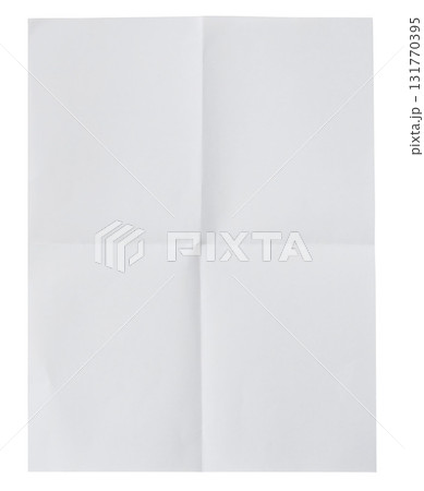 Opened white folded paper sheet isolated on transparent background. Blank page letter mockup. Empty document template. Cut out graphic object. Business stationery. Writing, notes, school concept. 131770395
