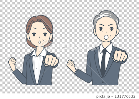 一位中年商人和一位中年女商人伸出拳頭的插圖 一位中年商人和一位中年女商人伸出拳頭的插圖 131770532