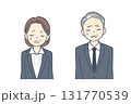 悲しそうに俯く中年のビジネスマンと中年のビジネスウーマンのイラスト 131770539