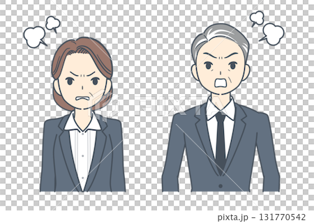 怒る中年のビジネスマンと中年のビジネスウーマンのイラスト 131770542