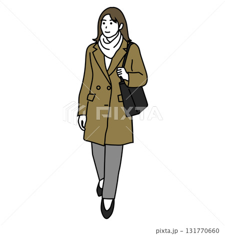 冬の通勤 コートを着て歩く女性のイラスト 冬の通勤 コートを着て歩く女性のイラスト 131770660