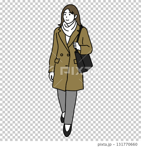 冬の通勤 コートを着て歩く女性のイラスト 冬の通勤 コートを着て歩く女性のイラスト 131770660