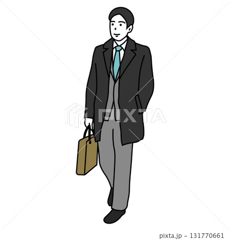 冬の通勤　コートを着て歩く男性のイラスト 131770661