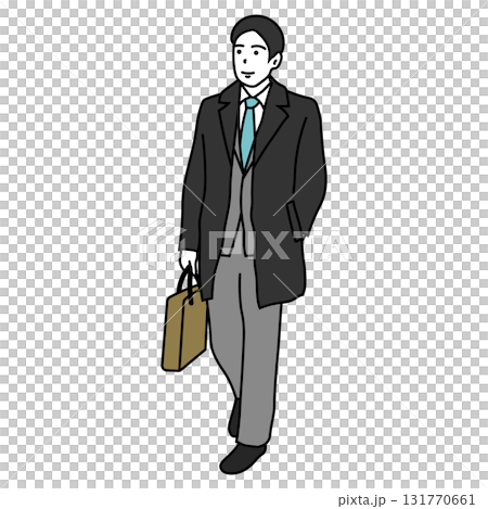 冬の通勤　コートを着て歩く男性のイラスト 131770661