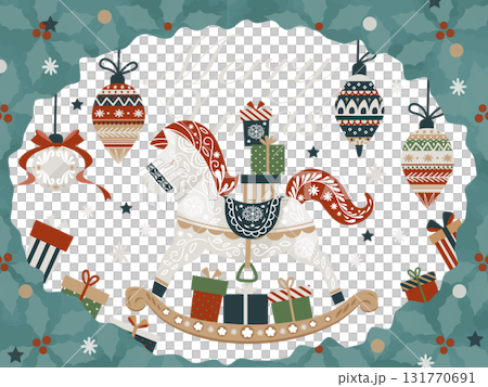 斯堪的納維亞風格的搖馬和裝飾品聖誕設計材料 131770691