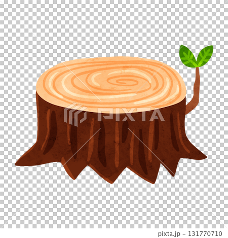 小さい枝が出ている切り株　水彩風手描きイラスト 131770710