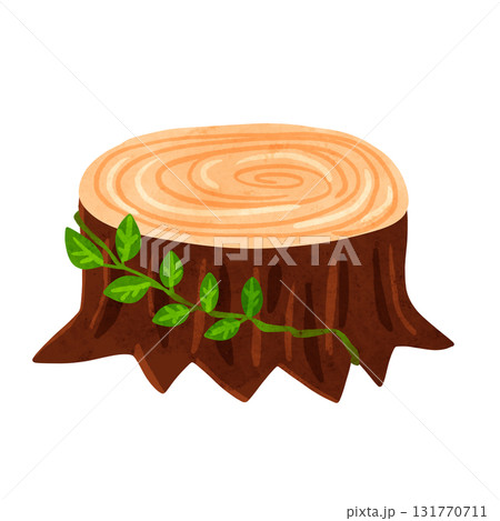 蔦と葉が覆っている切り株 水彩風手描きイラスト 蔦と葉が覆っている切り株 水彩風手描きイラスト 131770711