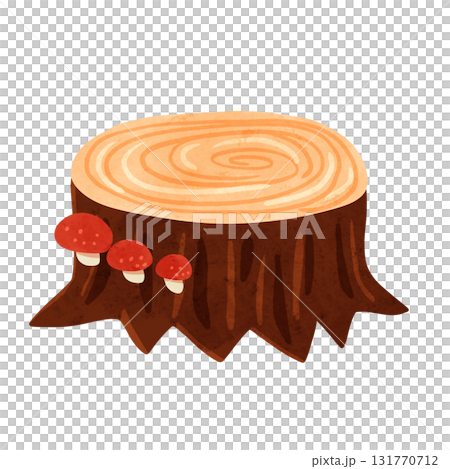 樹樁上長著蘑菇 — — 水彩手繪插圖 131770712