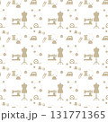 ハンドメイド・裁縫シームレスパターン（シンプル・シルエット・ベージュ） 131771365