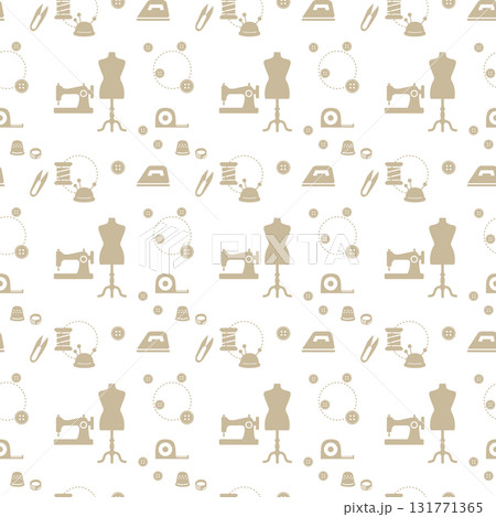 ハンドメイド・裁縫シームレスパターン(シンプル・シルエット・ベージュ) ハンドメイド・裁縫シームレスパターン(シンプル・シルエット・ベージュ) 131771365