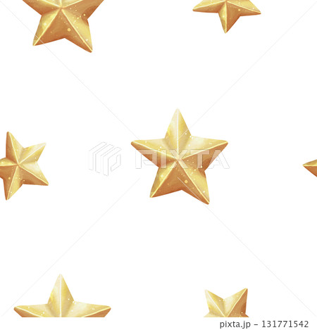 Seamless watercolor pattern with shining gold stars on white background. Illustration for wrapping paper, holidays, Christmas, space. 131771542