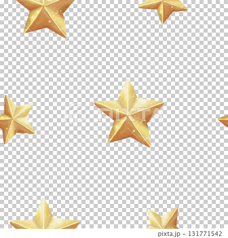 Seamless watercolor pattern with shining gold stars on white background. Illustration for wrapping paper, holidays, Christmas, space. 131771542