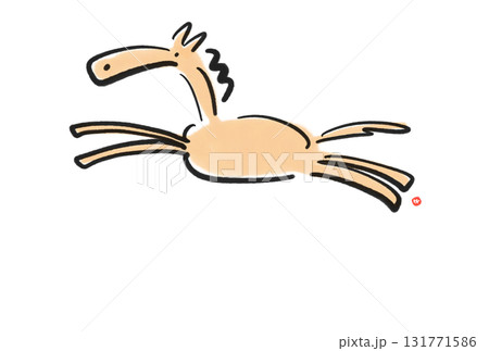 墨絵のかわいい走る馬　2026 正月素材 131771586