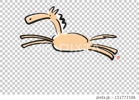 墨絵のかわいい走る馬　2026 正月素材 131771586