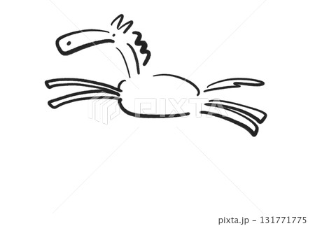 墨絵のかわいい走る馬　2026 正月素材　モノクロ 131771775