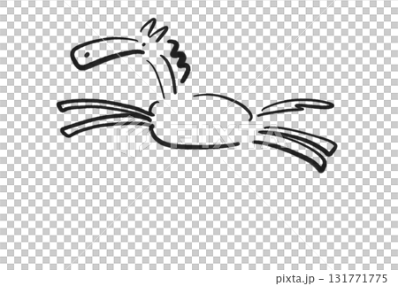 墨絵のかわいい走る馬　2026 正月素材　モノクロ 131771775