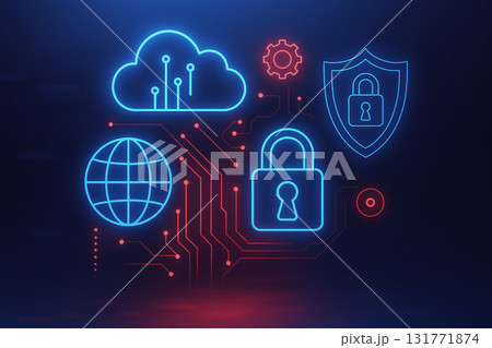 AI generated illustration of glowing cloud security icons with digital lock shield and network connection symbolizing data protection privacy and safe online technology AI generated illustration of glowing cloud security icons with digital lock shield and network connection symbolizing data protection privacy and safe online technology 131771874