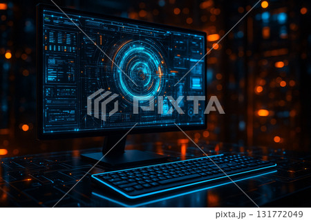 AI generated ultra realistic digital control system with glowing holographic interface futuristic data visualization and advanced cybersecurity technology atmosphere AI generated ultra realistic digital control system with glowing holographic interface futuristic data visualization and advanced cybersecurity technology atmosphere 131772049