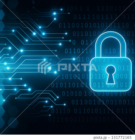 AI generated digital padlock with binary code and circuit lines symbolizing global cybersecurity data encryption privacy and secure digital networks 131772165