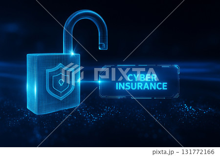 AI generated 3d digital padlock with shield icon and glowing cyber insurance text symbolizing data protection and cybersecurity risk coverage AI generated 3d digital padlock with shield icon and glowing cyber insurance text symbolizing data protection and cybersecurity risk coverage 131772166