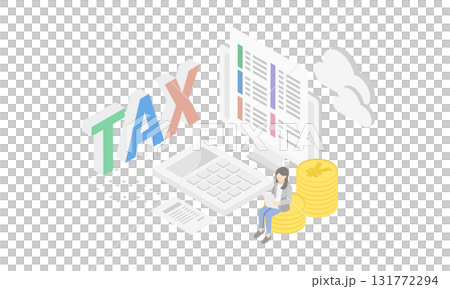 オンラインで確定申告、納税を行うアイソメトリックなベクターイラスト (経理・インボイス) 131772294
