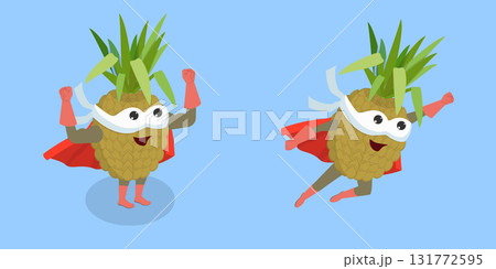 3D Isometric Flat Vector Illustration of Pineapple Hero, Humorous Superhero Cartoon Character Making Expressive Gestures In Mask and Costume 3D Isometric Flat Vector Illustration of Pineapple Hero, Humorous Superhero Cartoon Character Making Expressive Gestures In Mask and Costume 131772595