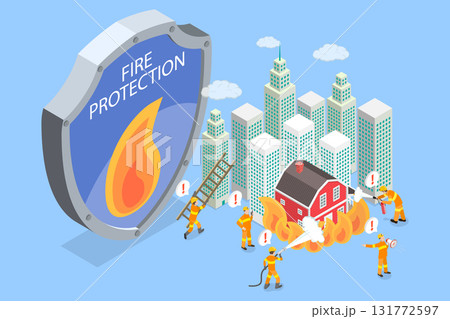 3D Isometric Flat Vector Illustration of Fire Prevention, Protecting Against Fires And Flames To Ensure Safety And Security In Buildings And Structures 3D Isometric Flat Vector Illustration of Fire Prevention, Protecting Against Fires And Flames To Ensure Safety And Security In Buildings And Structures 131772597