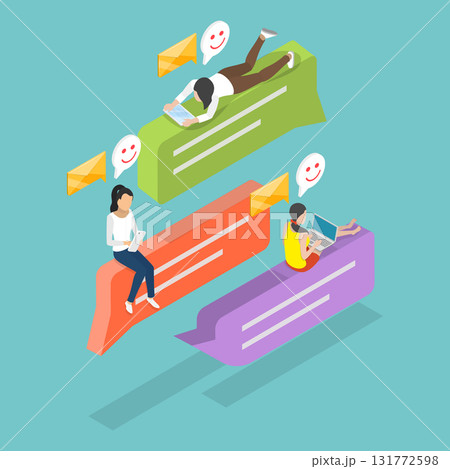 3D Isometric Flat Vector Illustration of Digital Conversation, Chat Friend Messages 3D Isometric Flat Vector Illustration of Digital Conversation, Chat Friend Messages 131772598