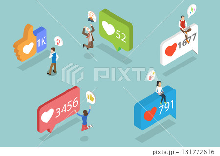 3D Isometric Flat Vector Illustration of Like Bubbles, Concept For Social Media Platforms 131772616