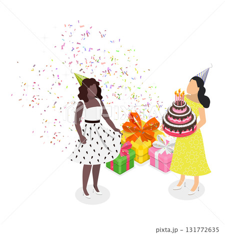 3D Isometric Flat Vector Illustration of Office Team Events, People Having Fun. Item 3 131772635