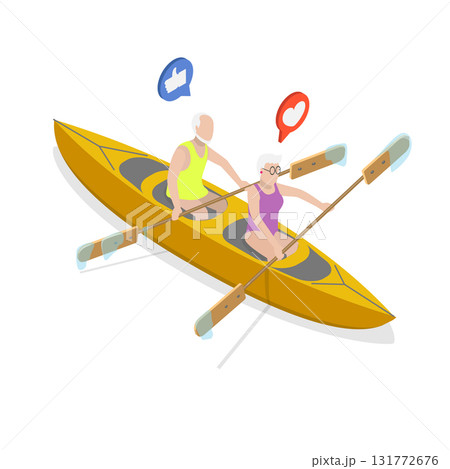 3D Isometric Flat Vector Illustration of Elderly Couple Having Fun, Delight In Outdoor Adventures. Item 2 3D Isometric Flat Vector Illustration of Elderly Couple Having Fun, Delight In Outdoor Adventures. Item 2 131772676