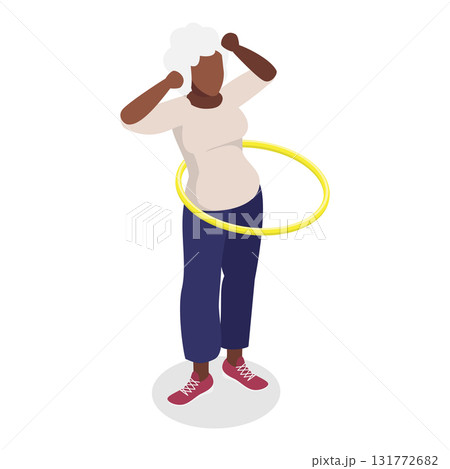 3D Isometric Flat Vector Illustration of Elderly Various Exercises, Active Seniors Engaging In Stretching, Cardio, Yoga, Pilates. Item 6 131772682